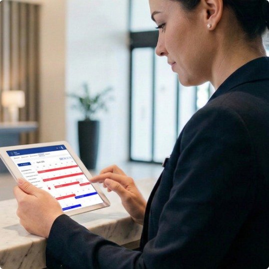 Aplicação EuroCheckin com o resumo dos registos de hóspedes